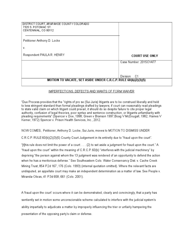 Motion Rule 60(b) Due Process Clause Lawsuit