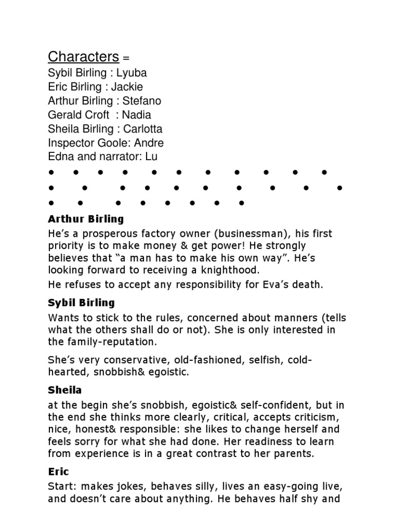 An Inspector Calls - Characters | PDF