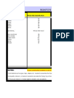 Ronto'S Bill of Material (Bom) : Material Price Per Square Inch