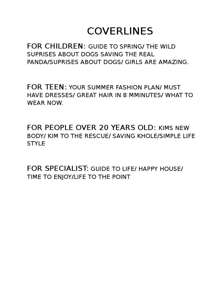 Magazine Coverlines by Audience | PDF | Lifestyle