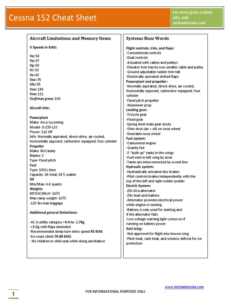 c 152 Cheat Sheet Aviation Aircraft Free 30day Trial Scribd