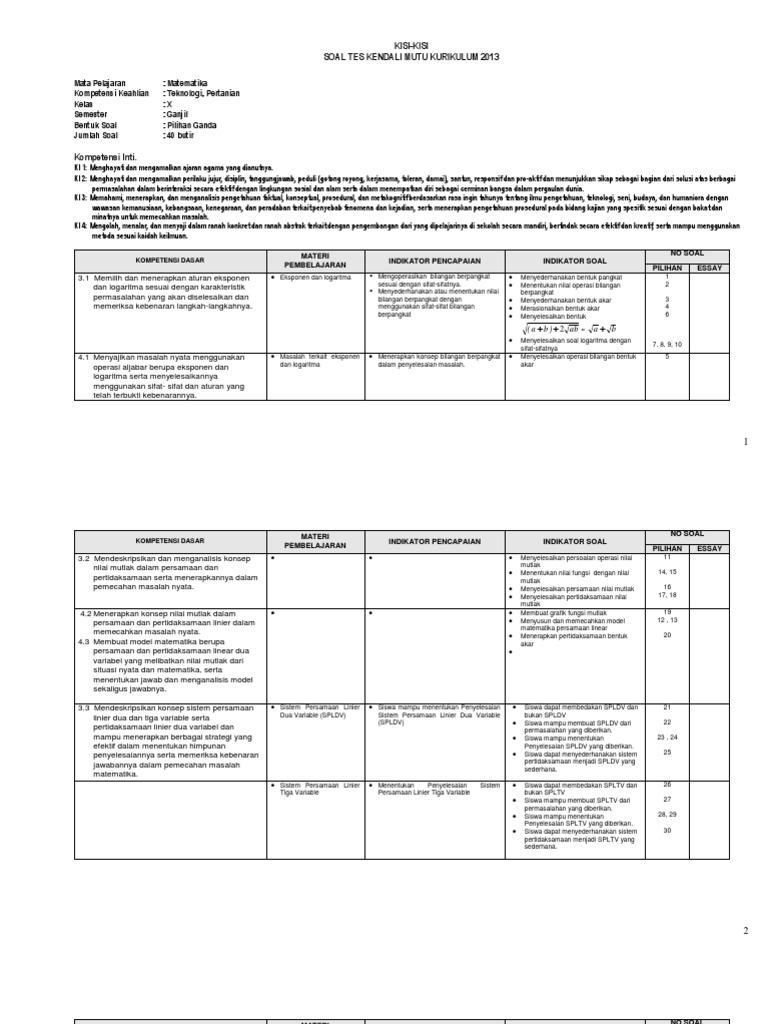 Uas Ganjil Kurikulum 2013 Kisi Kisi Pdf