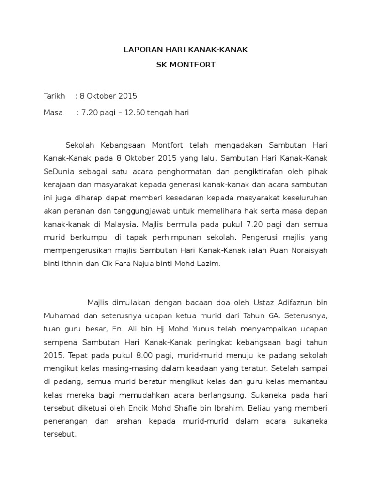 Laporan Hari Kanak Kanak Pdf