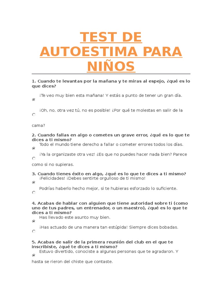 Test De Autoestima Para Ninos Pdf