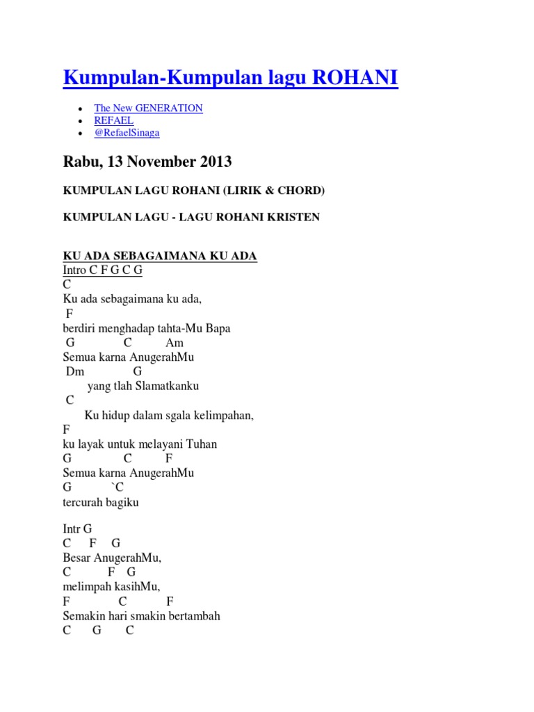 Kumpulan Lagu Rohani Dan Kord Gitar PDF