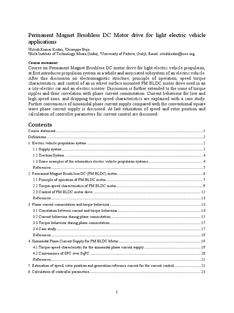 PM Brushless DC Motors for EV Propulsion | PDF | Electric Motor | Power ...