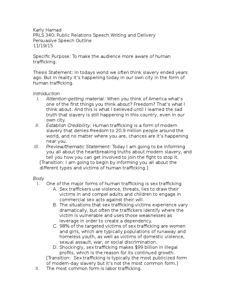 Human trafficking outline example picture