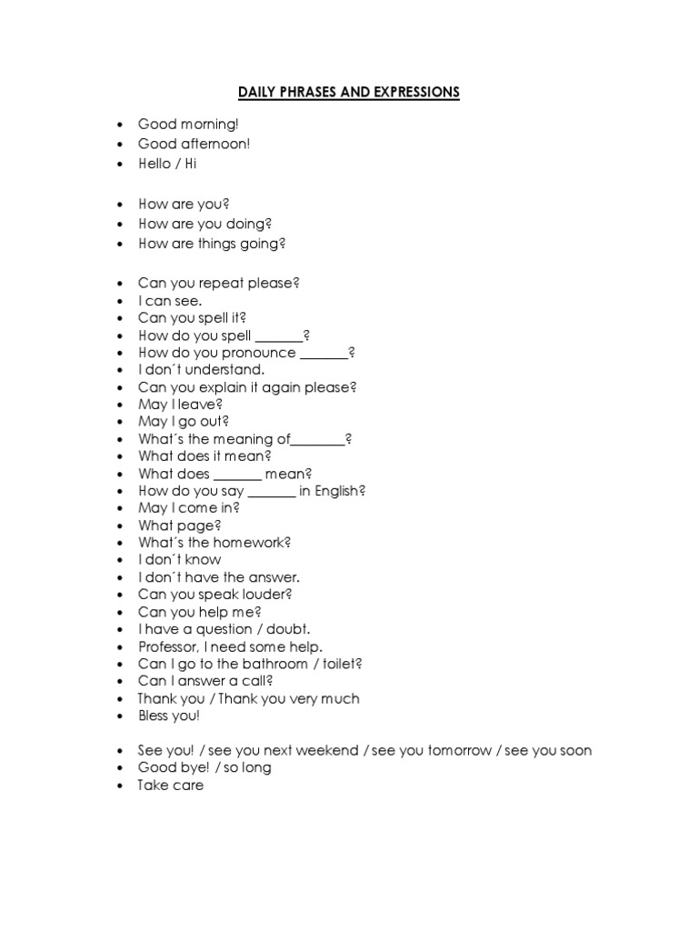 English Classroom Phrases | PDF | Language Arts & Discipline