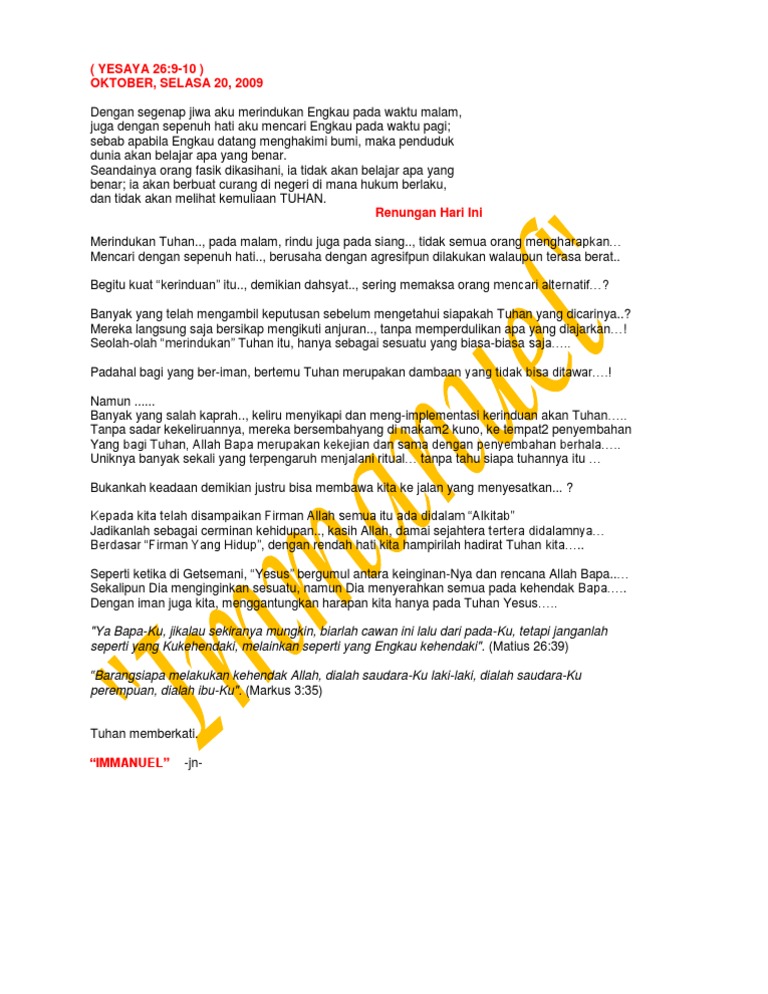 Yesaya 26 9 10 Oktober Selasa 20 2009 Pdf