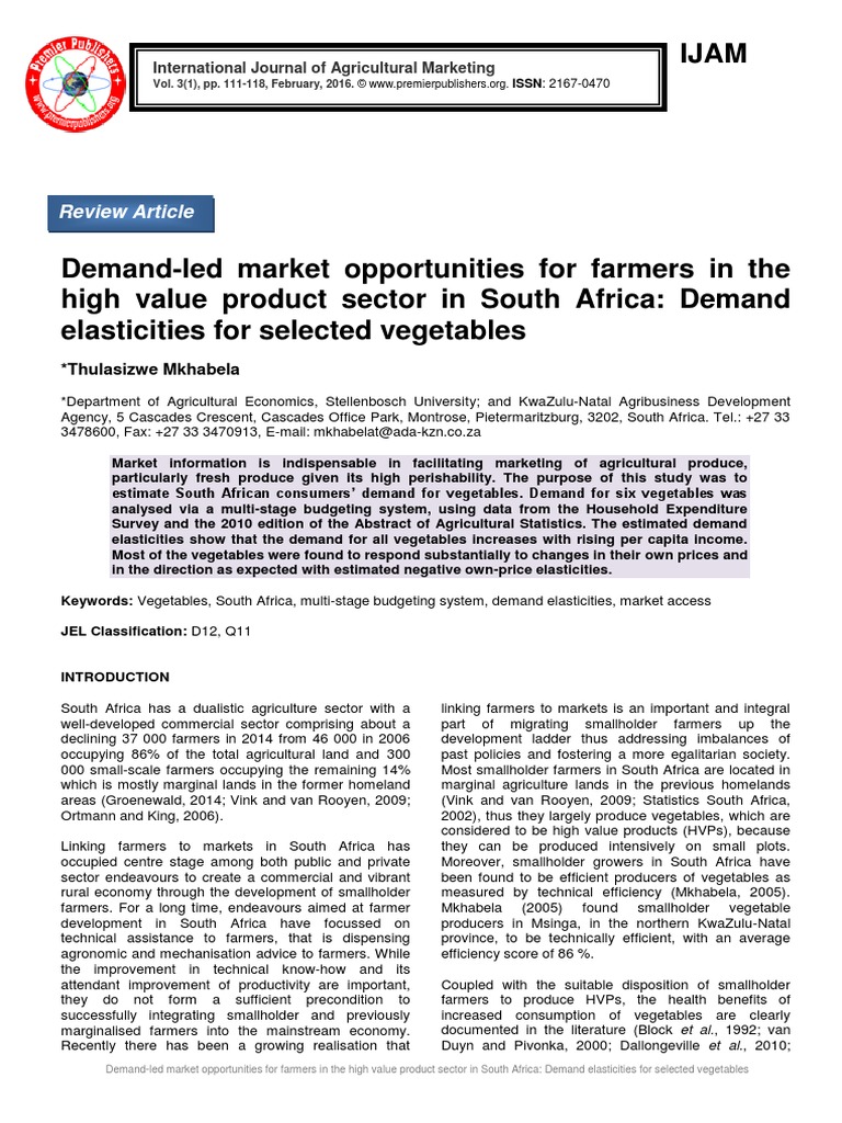 DemandLed Market Opportunities For Farmers in The High Value Product