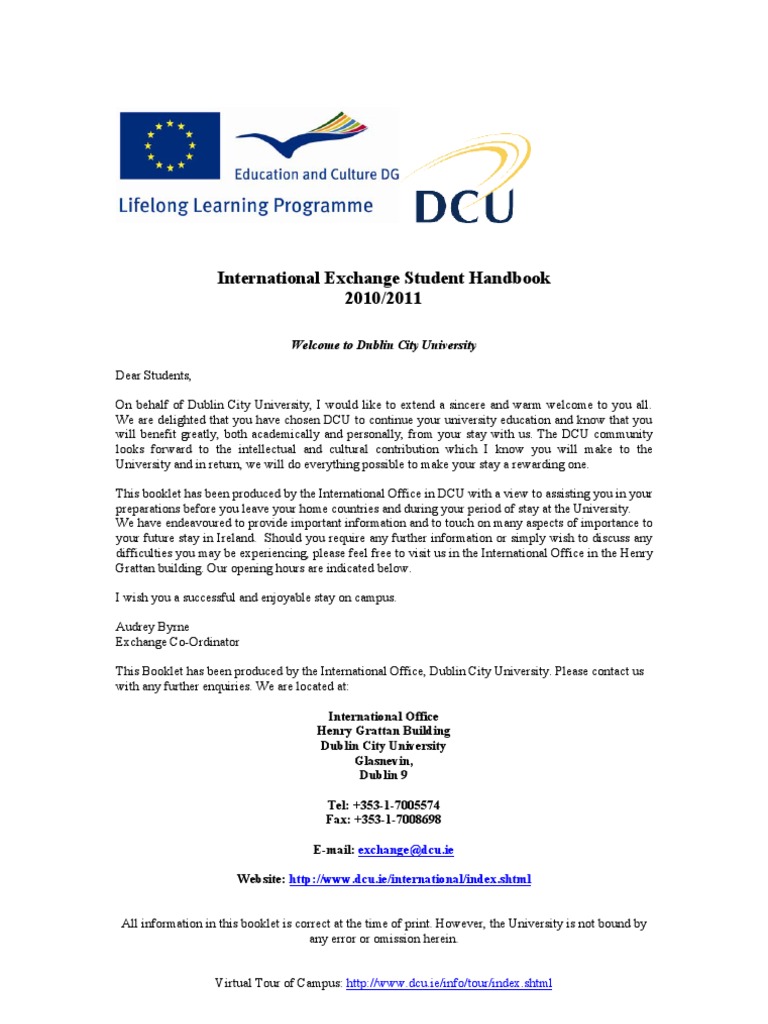 DCU International Exchange Handbook | PDF | Travel Visa | Dublin