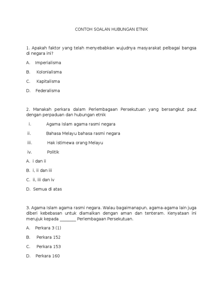 Contoh Soalan Hubungan Etnik Pdf