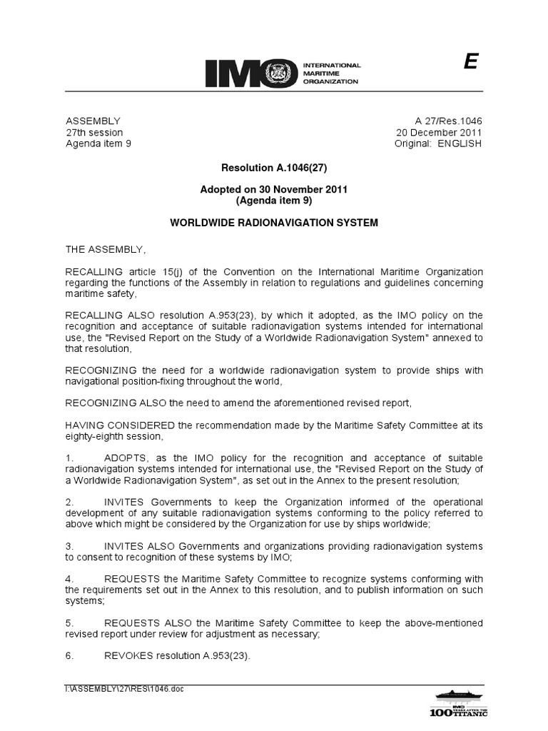 IMO Resolution A.1046 | Navigation | Transport