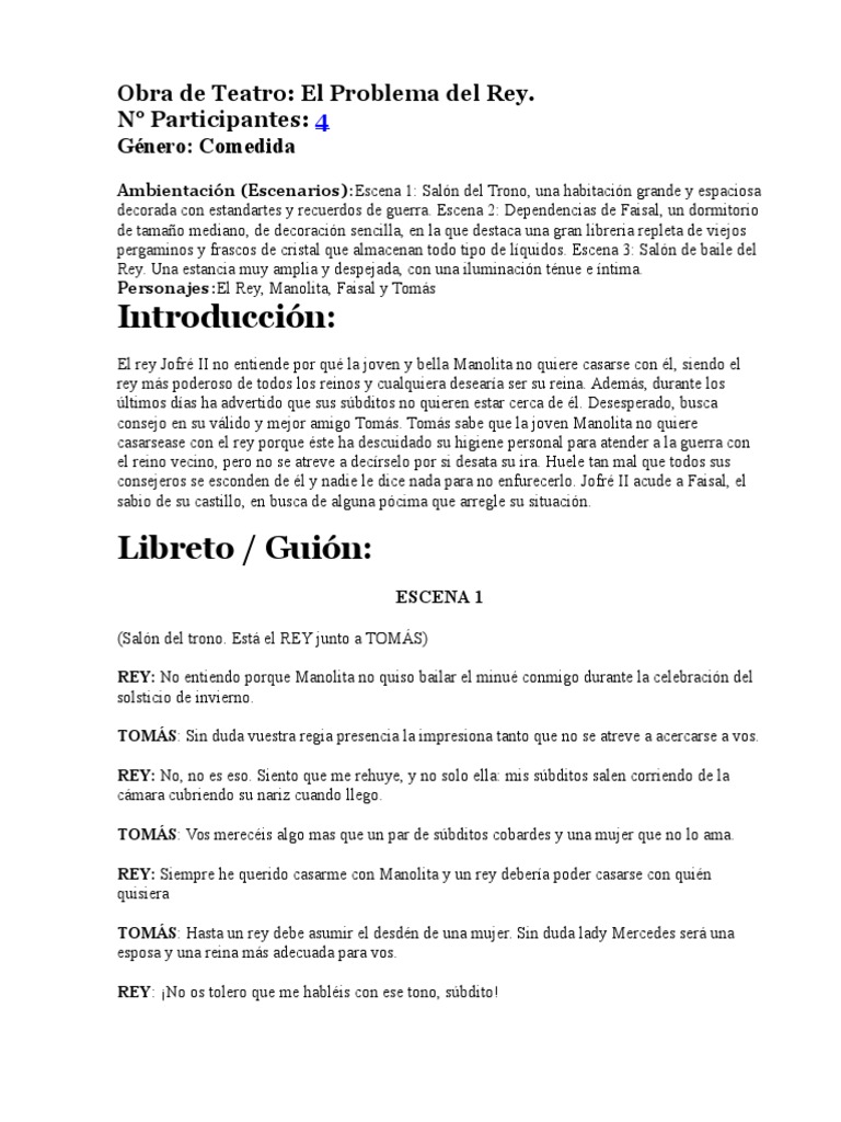 Obra de Teatro Corta. El Problema Del Rey.