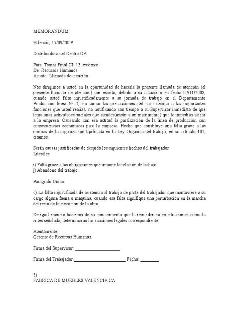 Memorandum Derecho laboral Recursos humanos Prueba