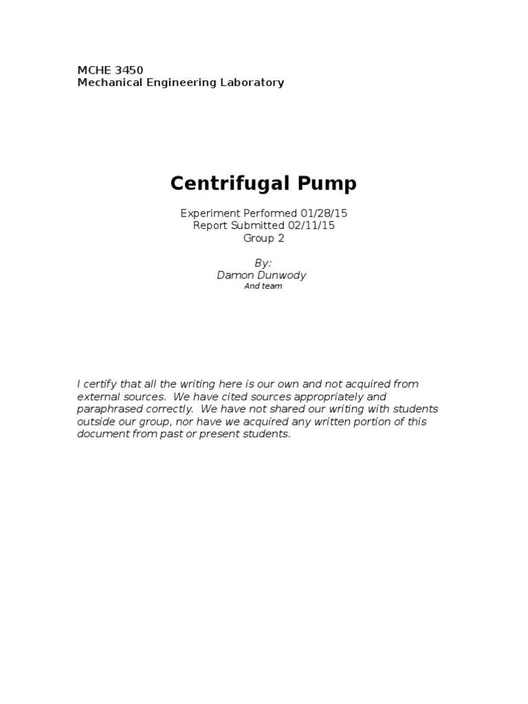 Centrifugal Pump Lab Report PDF Pump Energy Technology