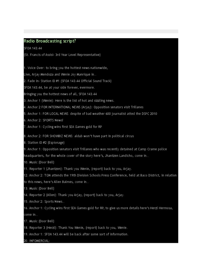 Radio Broadcasting Script
