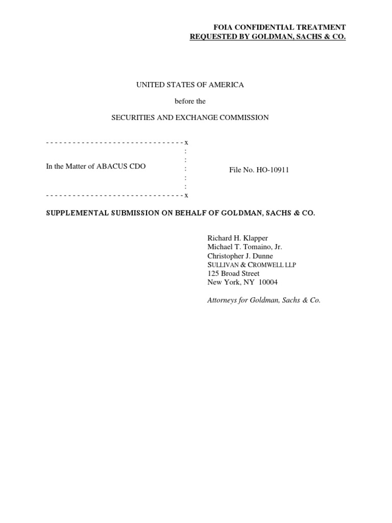 Goldman Sachs ABACUS CDO Submission | PDF | Collateralized Debt ...