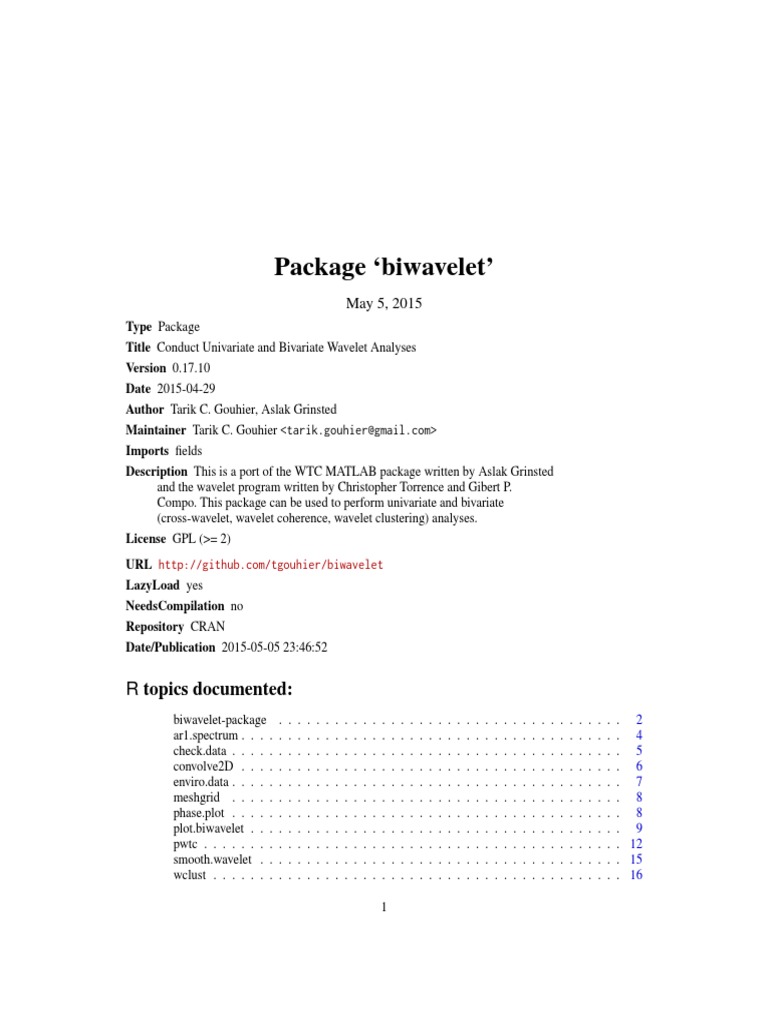 Bivariate Wavelet Analysis Package | PDF | Wavelet | Time Series