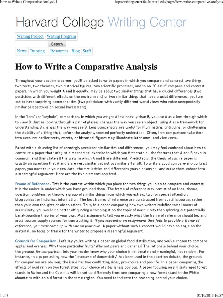 comparative analysis essay thesis example