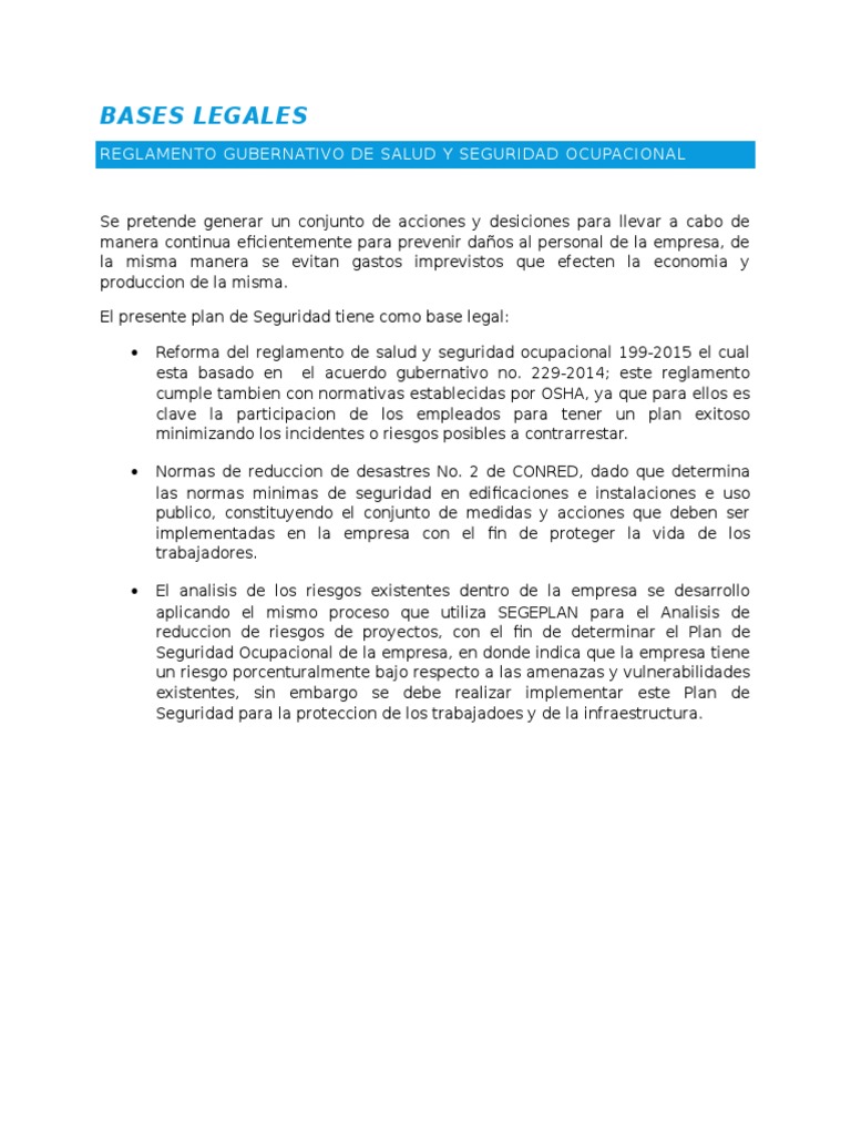 Plan de Seguridad Ocupacional Integral | PDF | La seguridad | Riesgo