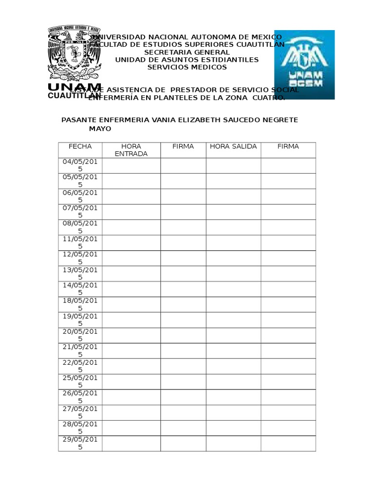 Lista de Asistencia de Pasante de Pasantes