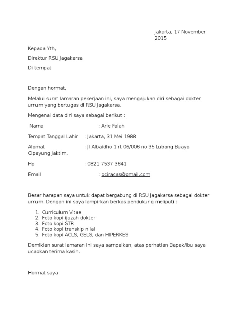 Surat Lamaran Dokter