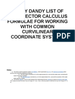 A Handy Dandy List of Some Vector Calculus Formulae For Working With Common Curvilinear Coordinate Systems