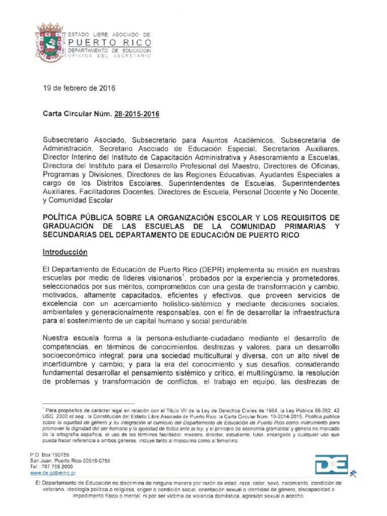 Carta Circular 28-2015-2016 Política Pública sobre la 