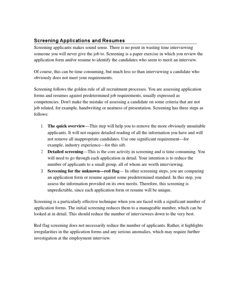 Effective Applicant Screening Guide | PDF | Job Interview | Question