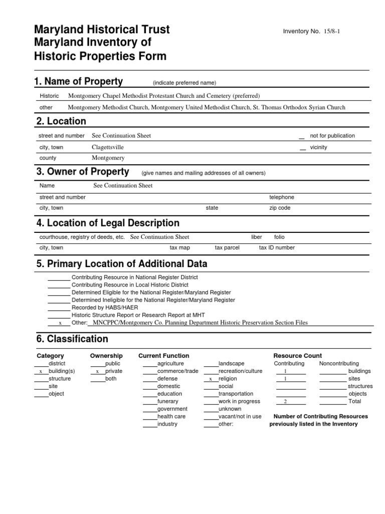 Maryland Historical Trust Inventory No. 15/81 Methodism Maryland