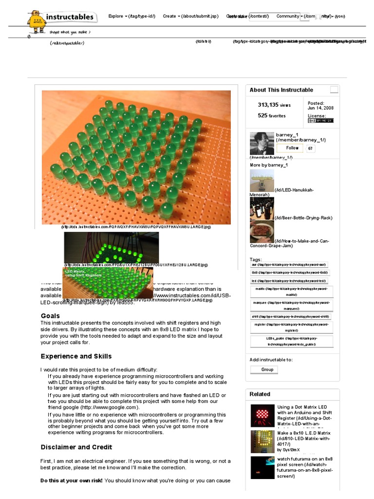 Instructables LED Matrix Using Shift Registers | PDF | Electrical ...