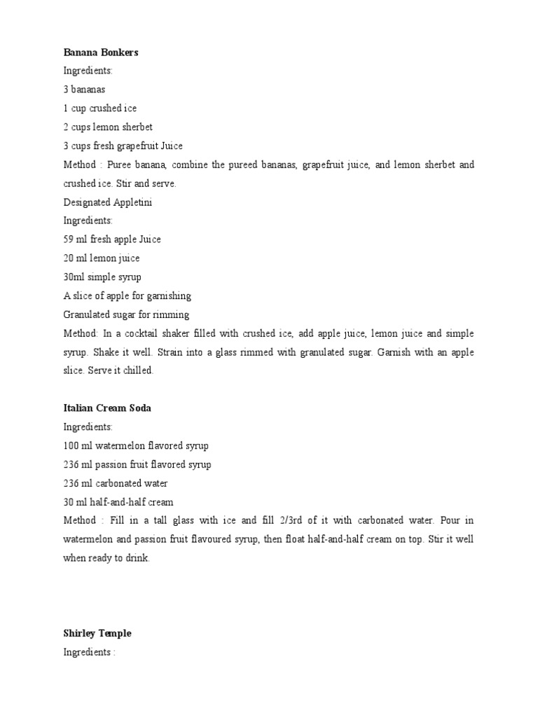 Mocktails Squash Recipes PDF Juice Diet & Nutrition