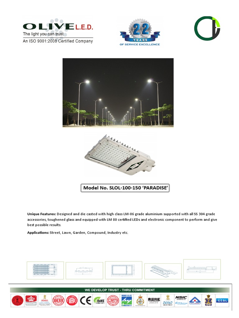 SLOL-100-150 LED Lighting Specifications | PDF