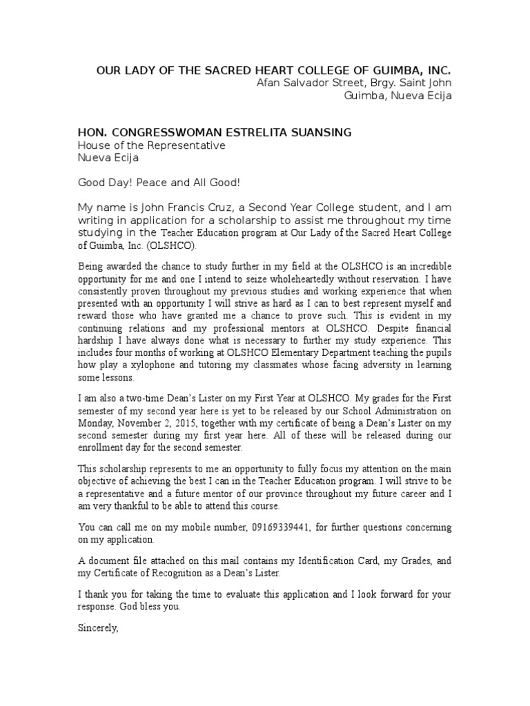 Scholarship Application Letter