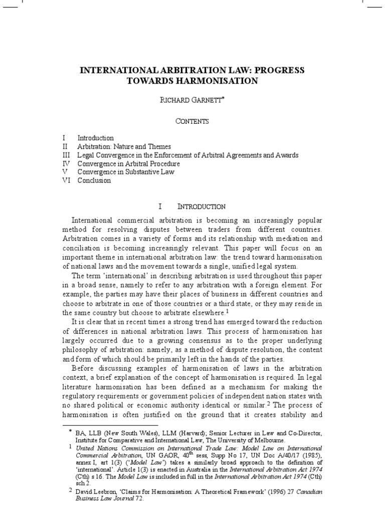 International Arbitration Law Harmonisation | PDF | Arbitration | Justice