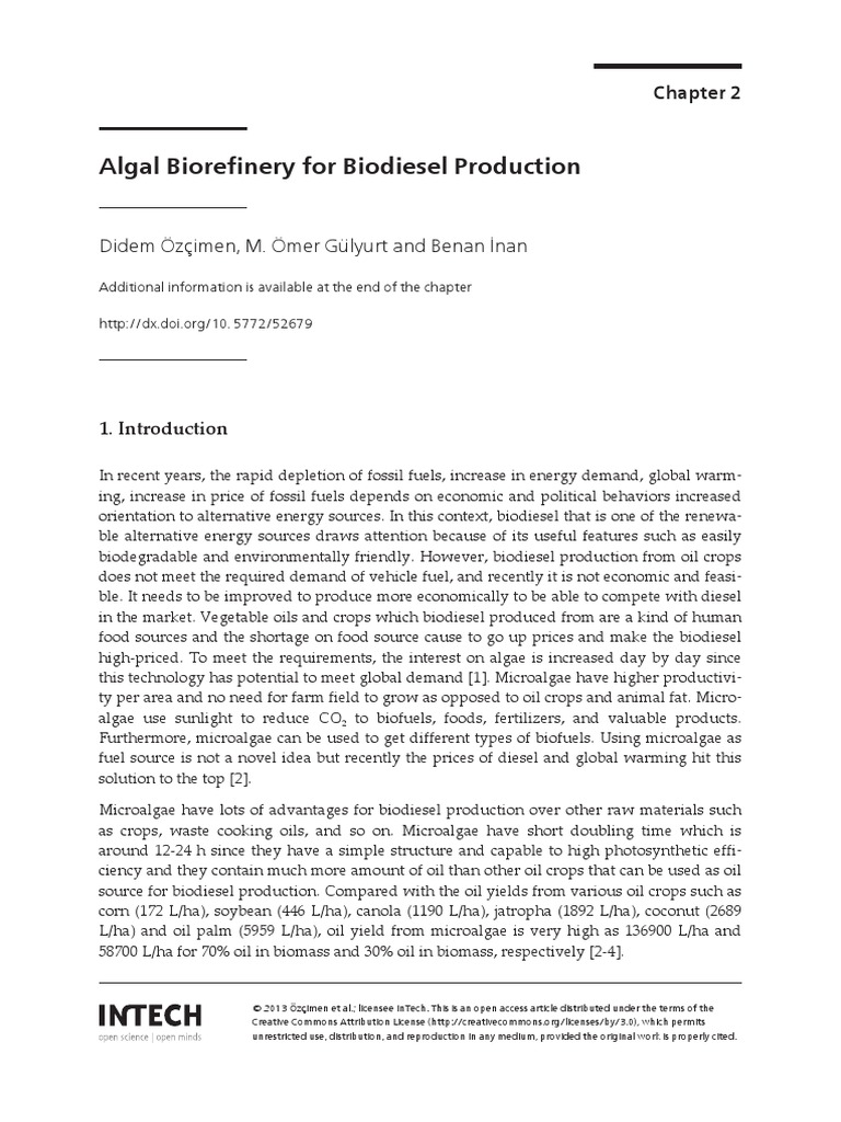 InTech-Algal Biorefinery For Biodiesel Production | PDF | Algae Fuel ...