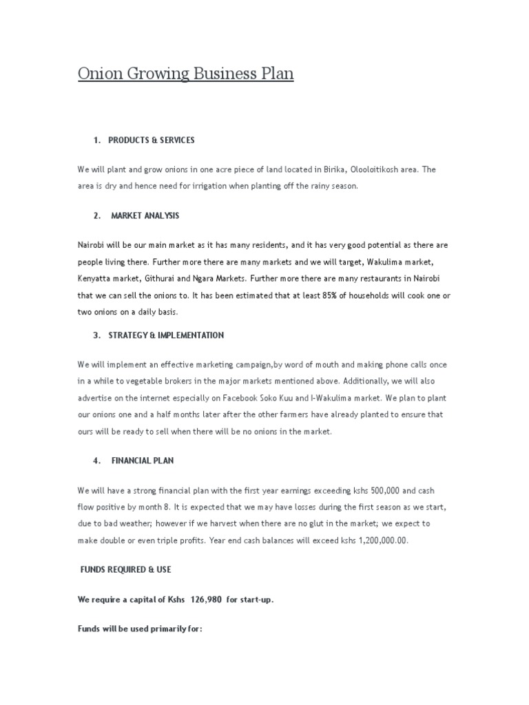 Onion Growing Business Plan Onion Agriculture