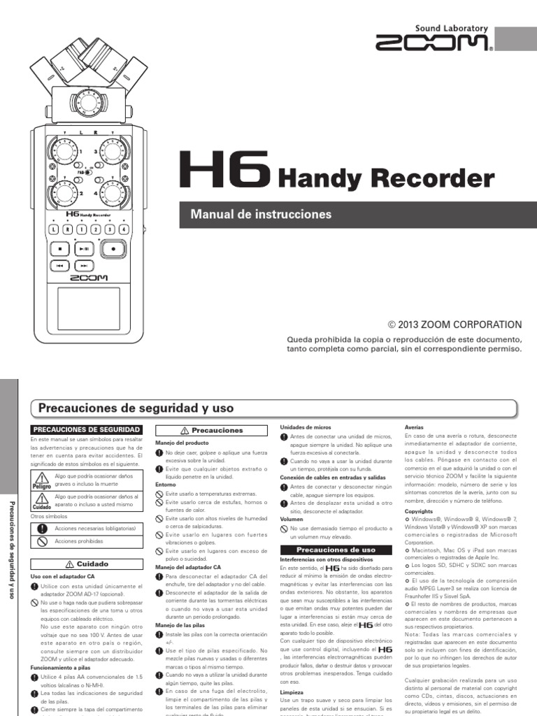 Zoom h6 Manual PDF Auriculares Archivo de computadora