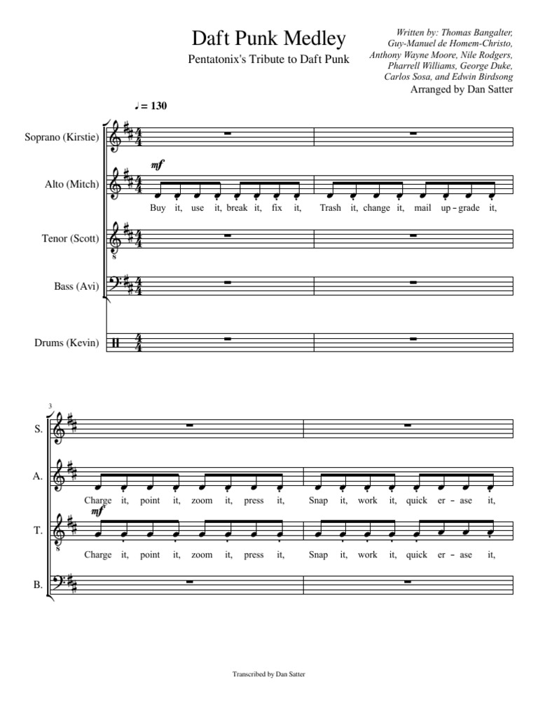 Daft Punk Medley Pentatonix Complete Satb Grammy Awards Music Award Winners