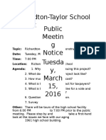 Richardton-Taylor School District Public Meetin G Notice Tuesda Y, March 15, 2016