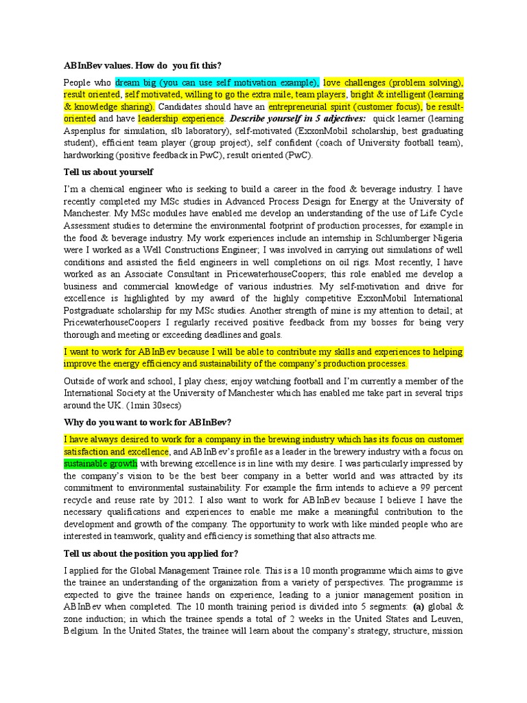Why I Want to Join AB InBev | PDF | Business | Science