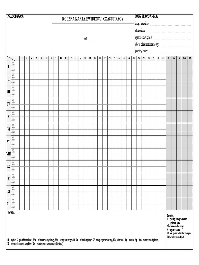 Roczna Karta Ewidencji Czasu Pracy Pdf