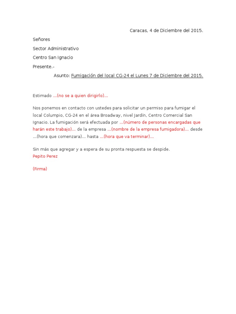 Carta de Permiso de Fumigacion.