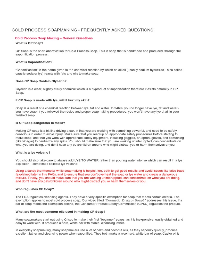 Cold Process Soapmaking - Frequently Asked Questions | PDF | Soap | Perfume