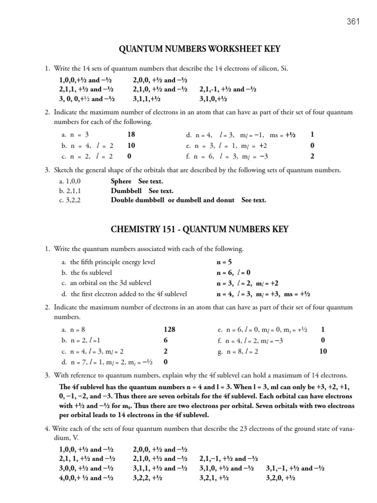 20A Ws Keys 20  PDF  Business Inside Quantum Numbers Worksheet Answers