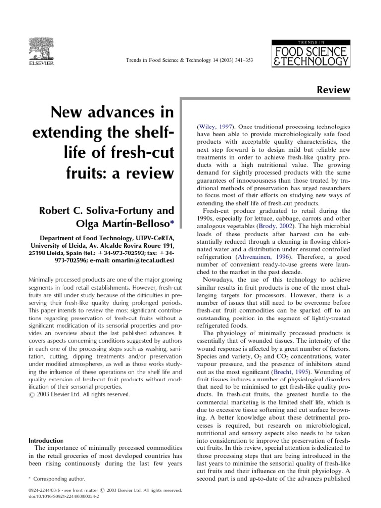 2003, ReviewNew Advances in Extending The ShelfLife of FreshCut