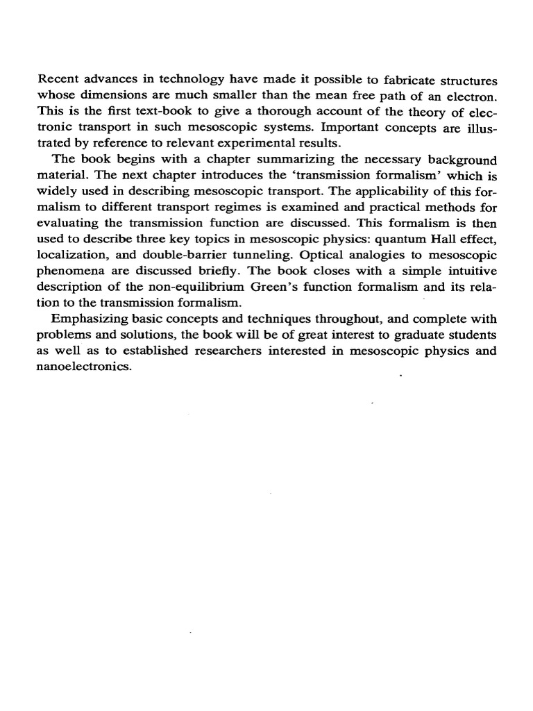 Datta - Electronic Transport in Mesoscopic Systems | PDF