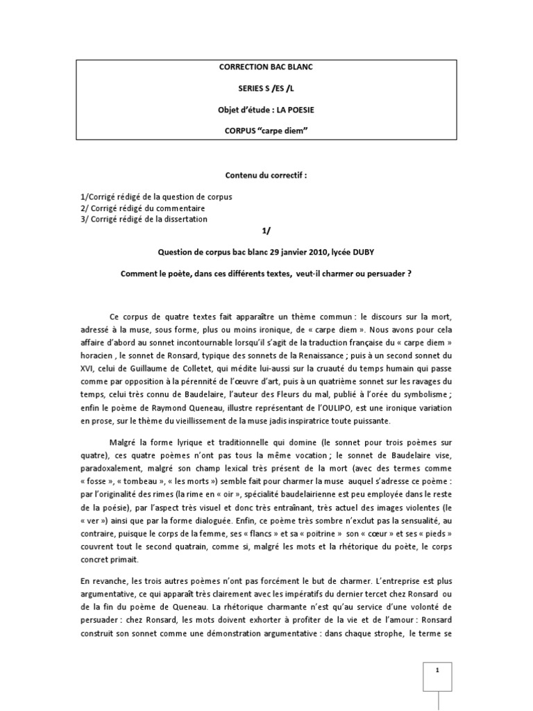 Correction Commentaire De Texte Bac Francais