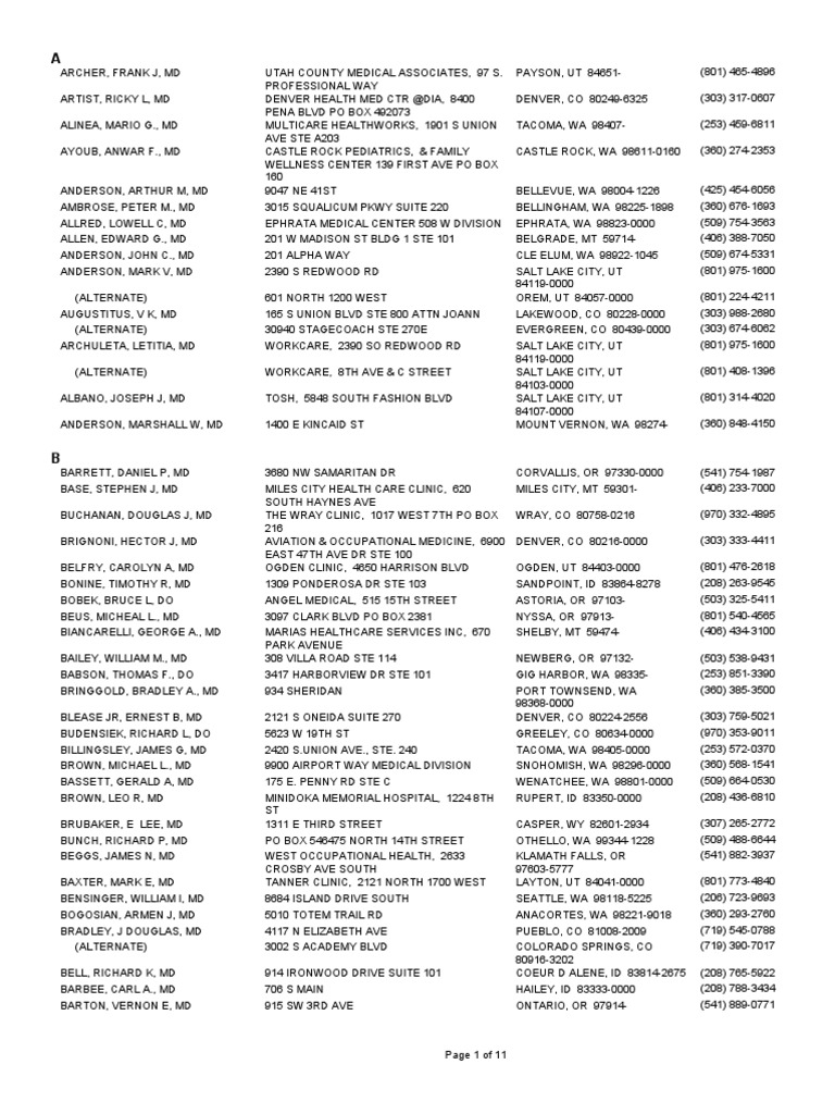 Medical Providers Contact List | PDF | Colorado | Utah